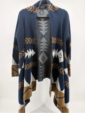 Coalition Brand Open-Front Cardigan Geometric Tribal Pattern, Size Medium